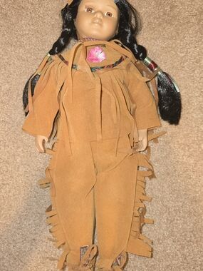 Vintage Native American First Nations Porcelain Face Doll Indian 16”